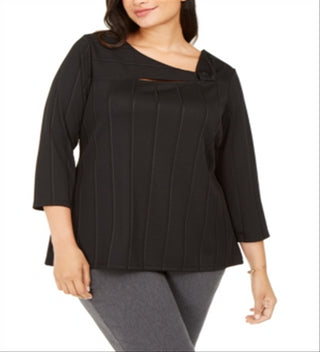Alfani Women's Asymmetrical Twist Top Black Size 1X