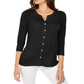 Style & Co Women's Eyelet Button Front Top Black Size Large