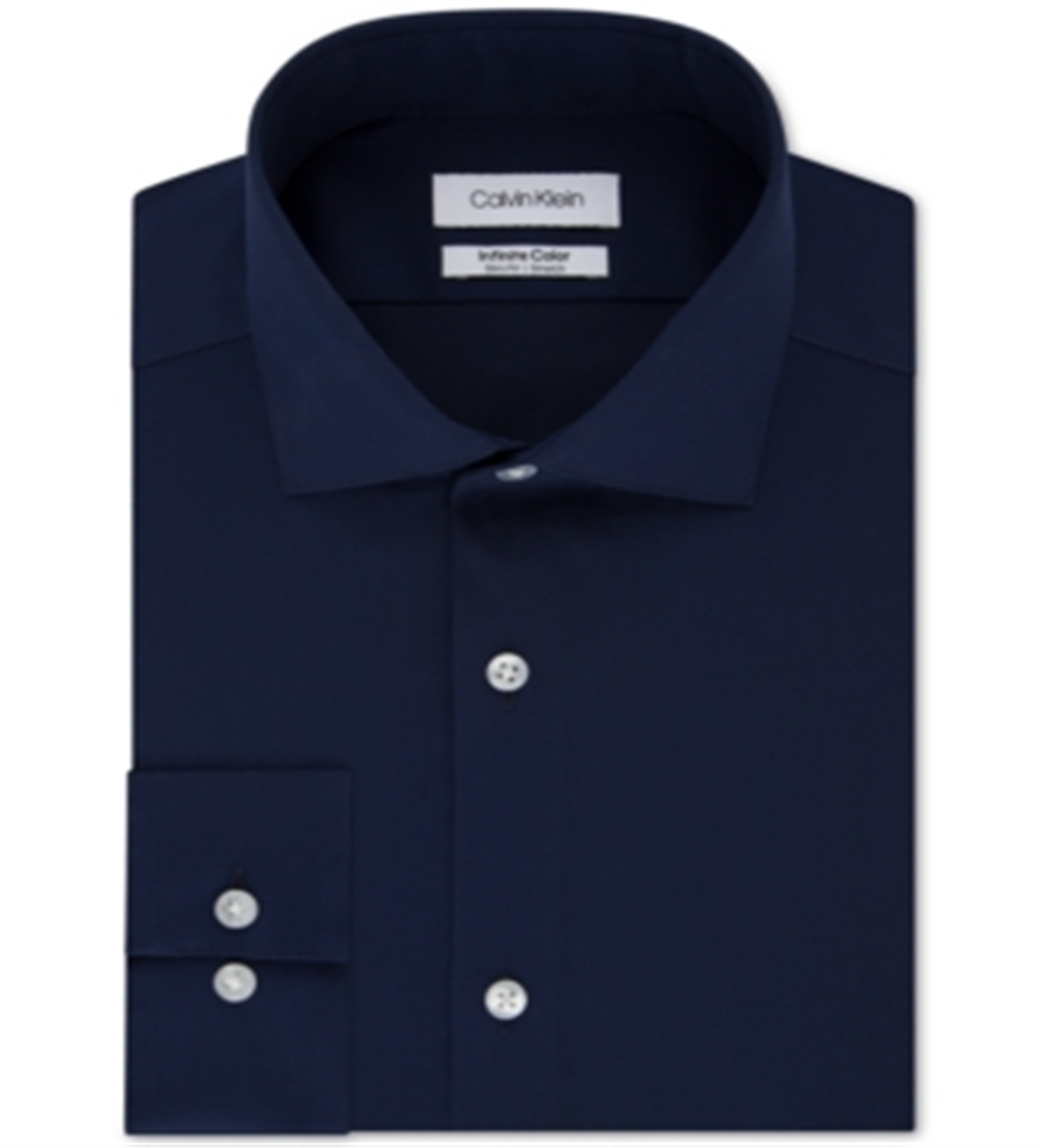 Calvin Klein Men's Slim Fit Spread Collar Dress Shirt Blue Size 16X32X33