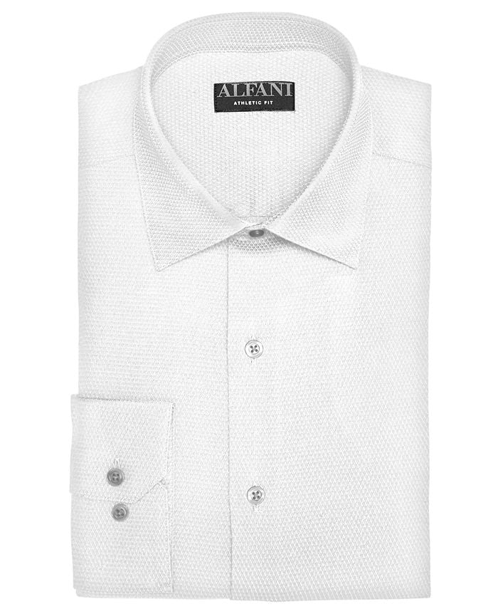 Alfani Men's Reg Classic Fit Performance Stretch Step Twill Textured Dress Shirt Blue Size XL-17.5X36-37