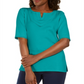 Karen Scott Women's Crochet Trim Split Neck Top Green Size X-Small