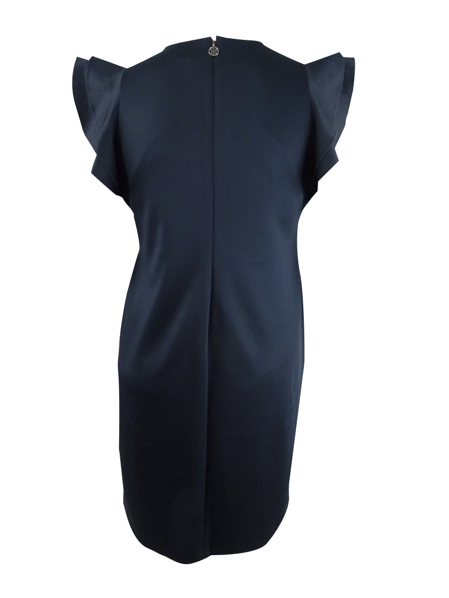 Tommy Hilfiger Women's Plus Sheath Flutter Sleeve Dress Navy Size 16W