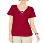 Karen Scott Women's Lace up Layered Look Top Red Size Medium