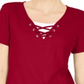 Karen Scott Women's Lace up Layered Look Top Red Size Medium