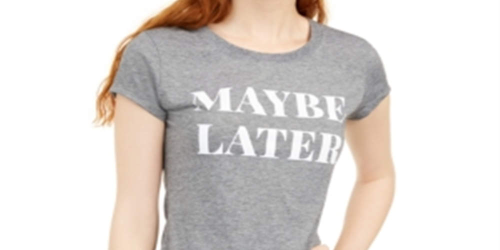 Love Tribe Junior's Maybe Later Micro Striped Graphic T-Shirt Gray Size Large