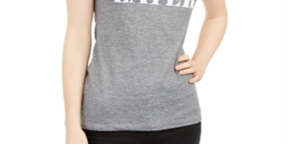 Love Tribe Junior's Maybe Later Micro Striped Graphic T-Shirt Gray Size Large