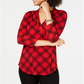 Charter Club Women's Plaid 3/4 Sleeve Top Red Size Petite XL