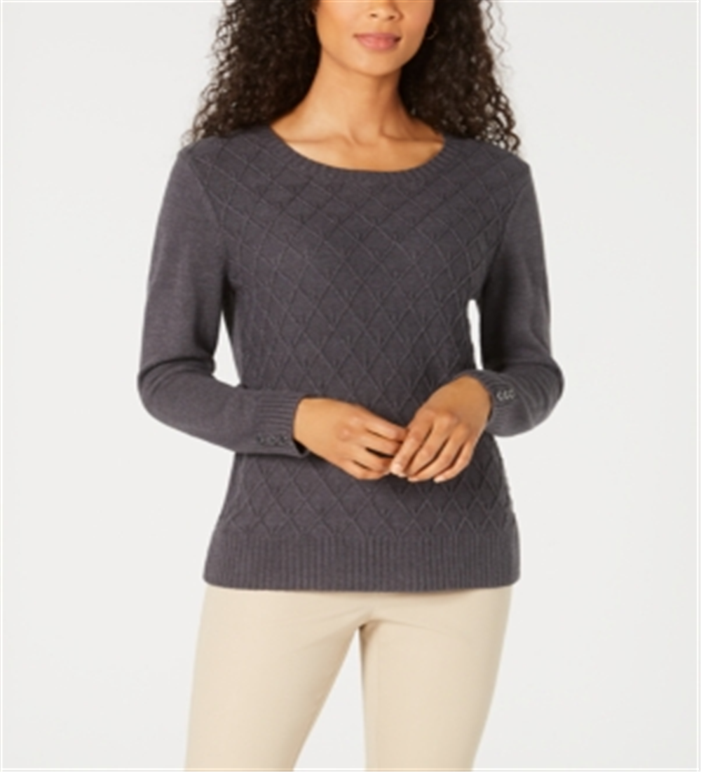 Karen Scott Women's Diamond Cable Knit Sweater Black Size Medium