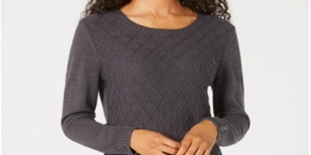 Karen Scott Women's Diamond Cable Knit Sweater Black Size Medium