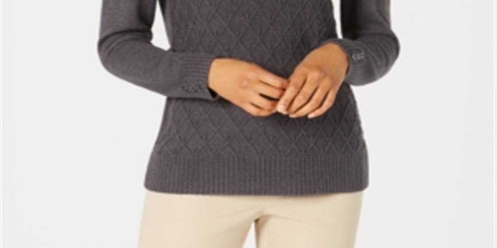 Karen Scott Women's Diamond Cable Knit Sweater Black Size Medium