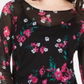 INC Women's Floral Long Sleeve Jewel Neck Top Black Size Medium