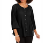NY Collection Women's Pleated Button-Front Bell-Sleeve Top Black Size Petite XL