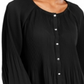NY Collection Women's Pleated Button-Front Bell-Sleeve Top Black Size Petite XL