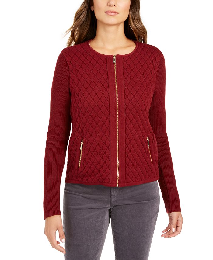 Charter Club Women's  Quilted Sweater Jacket Red Size XS