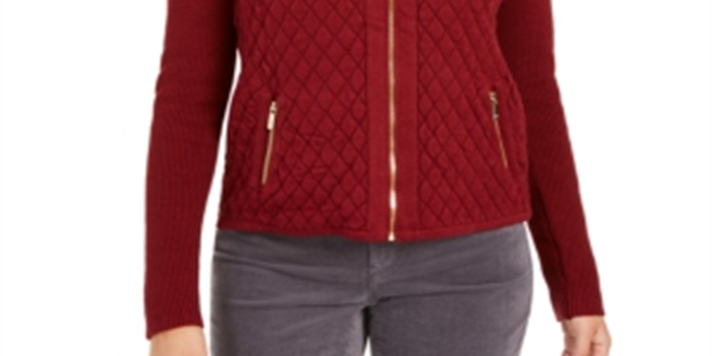 Charter Club Women's  Quilted Sweater Jacket Red Size XS
