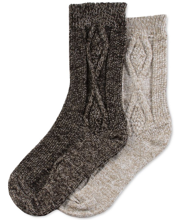 Hue Women's 2pk Cable Boot Crew Socks Brown One Size
