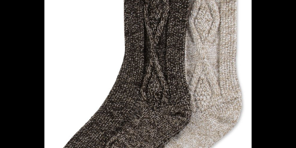 Hue Women's 2pk Cable Boot Crew Socks Brown One Size