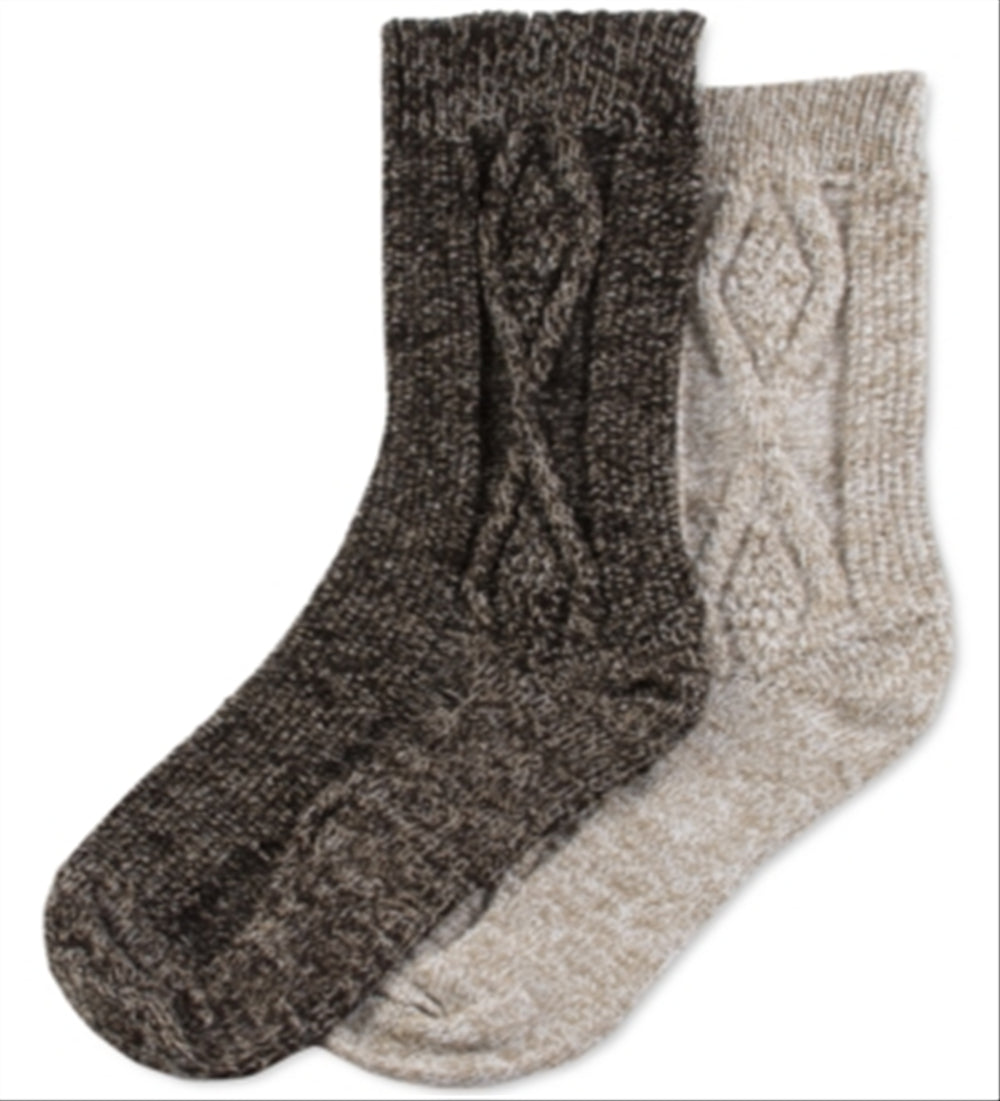 Hue Women's 2pk Cable Boot Crew Socks Brown One Size