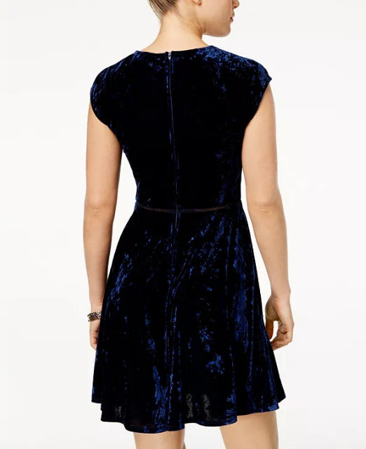 B. Darlin Women's Juniors Party Dress Crushed Velvet High Neck Blue Size 11/12