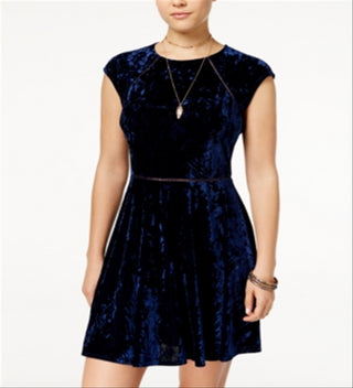 B. Darlin Women's Juniors Party Dress Crushed Velvet High Neck Blue Size 11/12