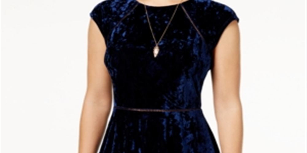 B. Darlin Women's Juniors Party Dress Crushed Velvet High Neck Blue Size 11/12