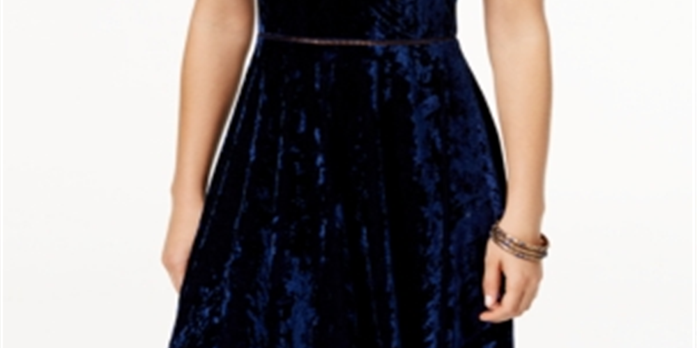 B. Darlin Women's Juniors Party Dress Crushed Velvet High Neck Blue Size 11/12