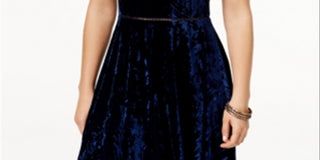 B. Darlin Women's Juniors Party Dress Crushed Velvet High Neck Blue Size 11/12