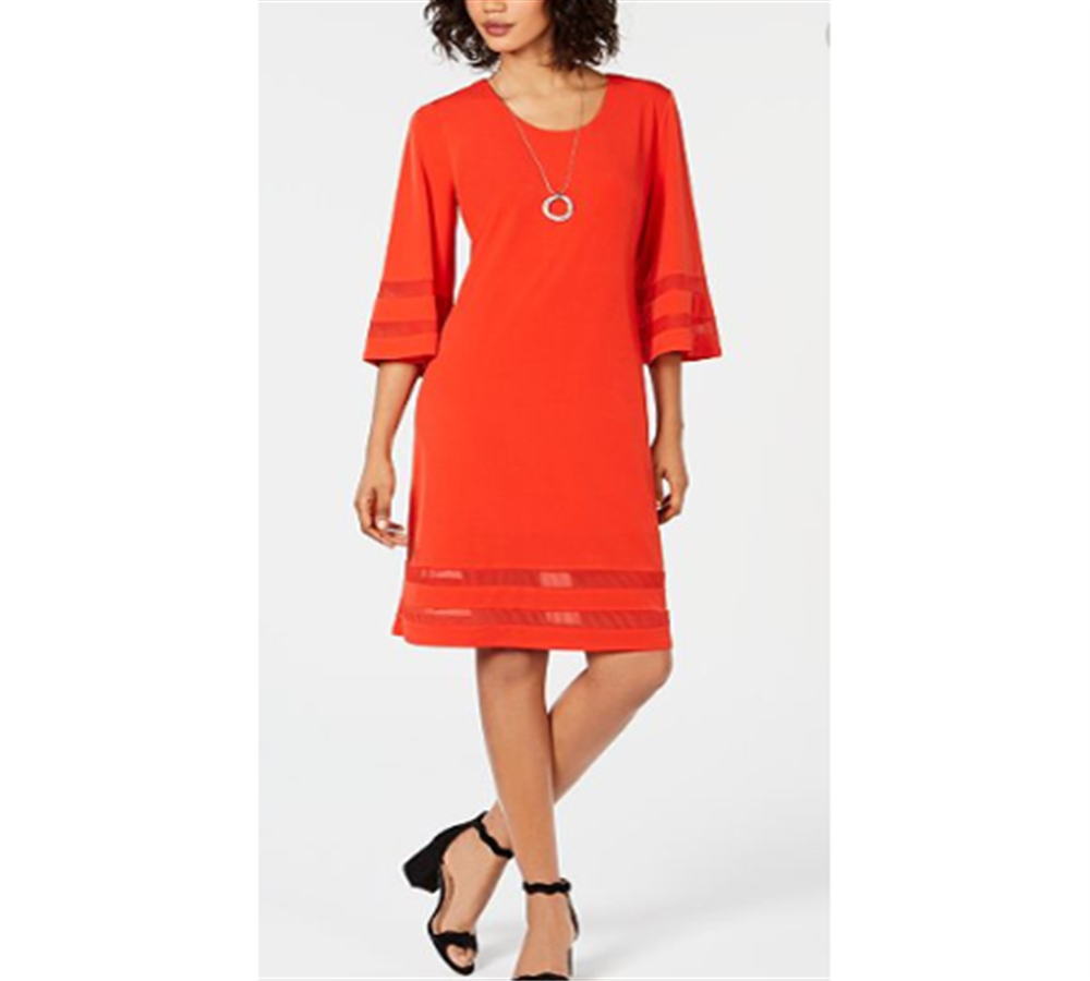 JM Collection Women's Mesh-Inset Sheath Dress Red Size Petite Small
