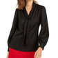 Calvin Klein Women's Jacquard Bow Neck Blouse Black Size Petite L