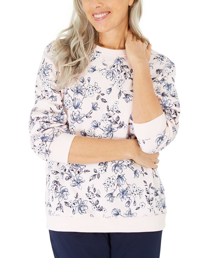 Karen Scott Women's Serene Printed Fleece Sweatshirt Pink Size Small