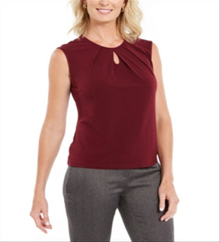 Kasper Women's Cap Sleeve Solid Keyhole Moss Crepe Blouse Red Size Small