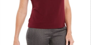 Kasper Women's Cap Sleeve Solid Keyhole Moss Crepe Blouse Red Size Small