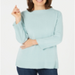 Karen Scott Women's Ribbed Printed Long Sleeve Crew Neck Blouse Top Blue Size Petite XL