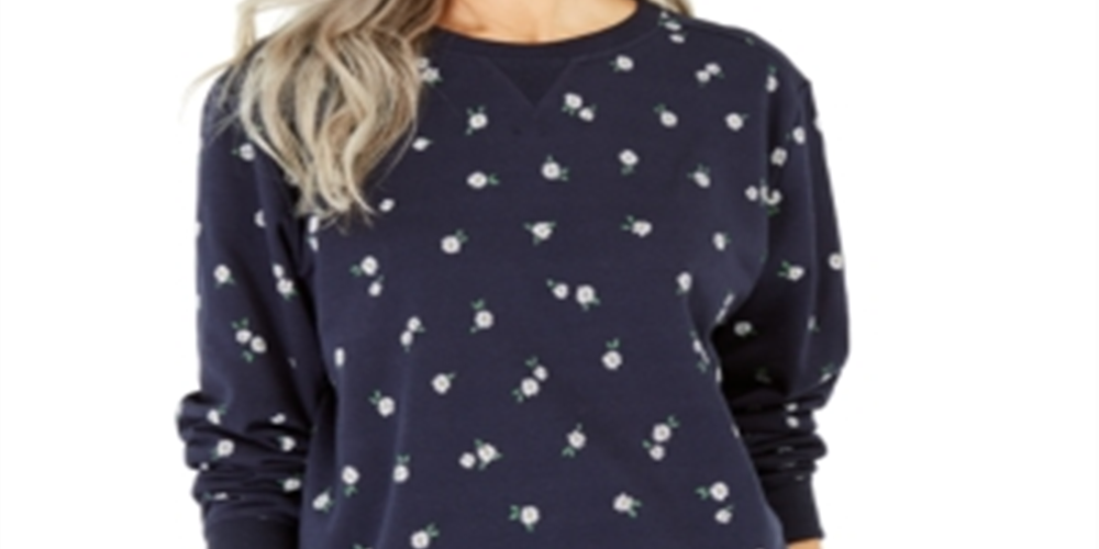 Karen Scott Women's Daisies Fleece Crewneck Top Blue Size X-Large
