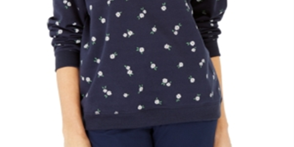 Karen Scott Women's Daisies Fleece Crewneck Top Blue Size X-Large
