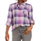 Style & Co Women's Plaid One Pocket Shirt Purple Size Medium