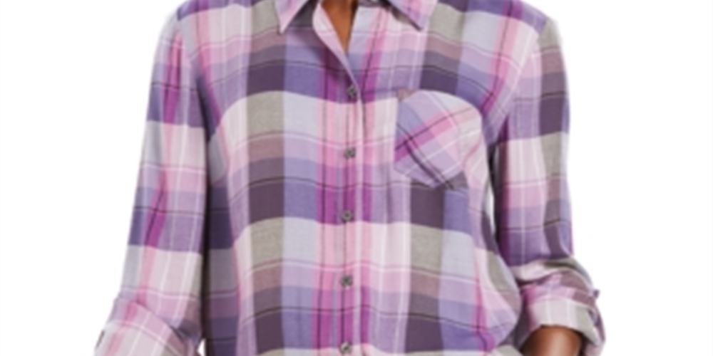 Style & Co Women's Plaid One Pocket Shirt Purple Size Medium
