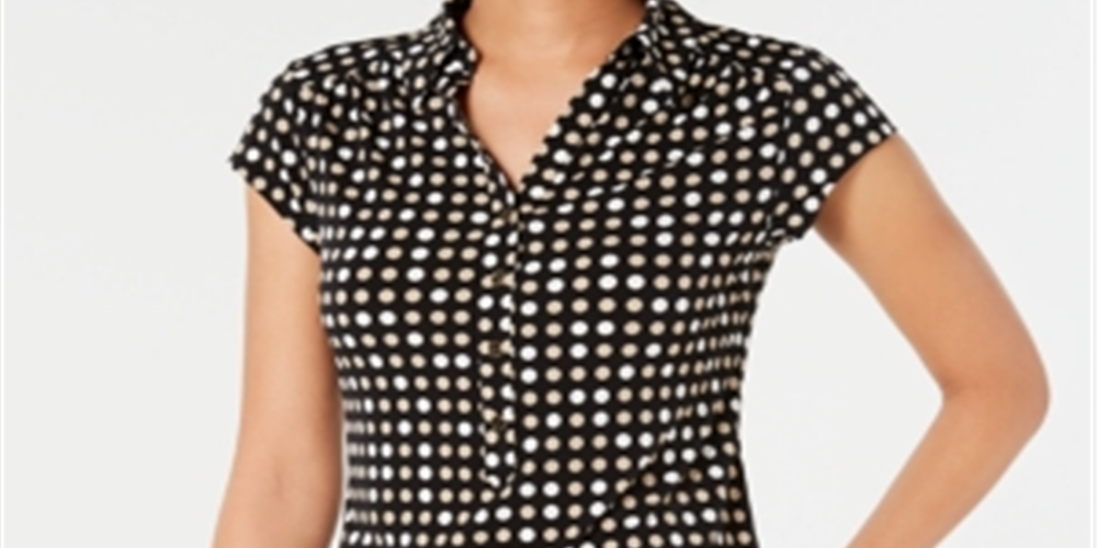 Charter Club Women's Dot-Print Polo Top Black Size XX-Large