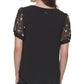 DKNY Women's Puff Sleeve Mixed Media Top  Black Size Large