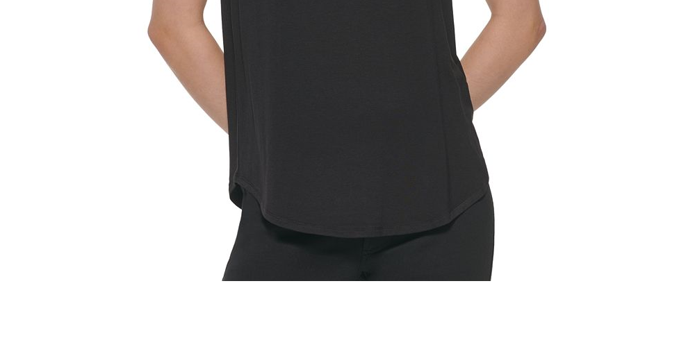 DKNY Women's Puff Sleeve Mixed Media Top  Black Size Large