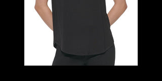 DKNY Women's Puff Sleeve Mixed Media Top  Black Size Large