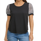 DKNY Women's Puff Sleeve Mixed Media Top  Black Size Large