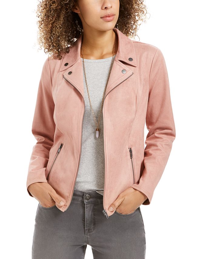 Style & Co Women's Faux Suede Moto Jacket Pink Pink Size S