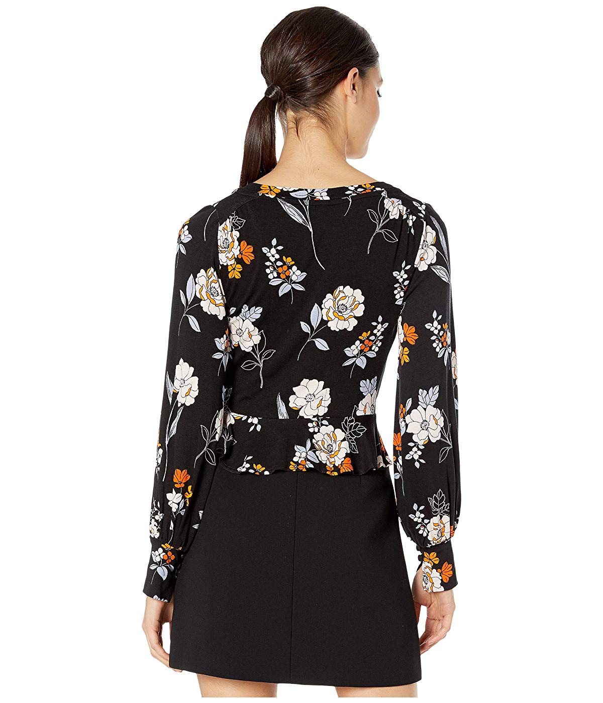 Free People  Womens Floral Long Sleeve V Neck Sweater Black Size Small