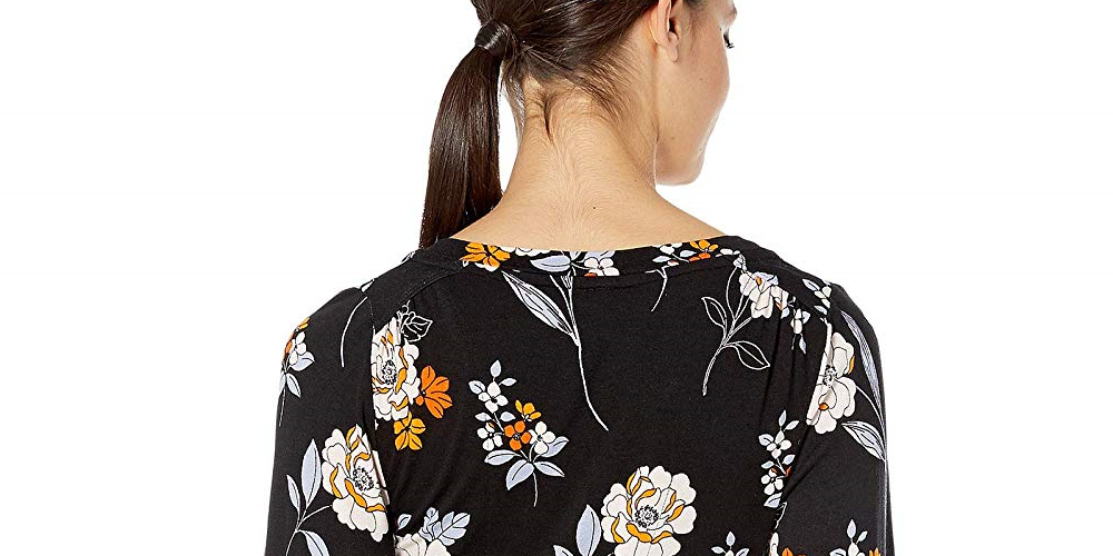 Free People  Womens Floral Long Sleeve V Neck Sweater Black Size Small