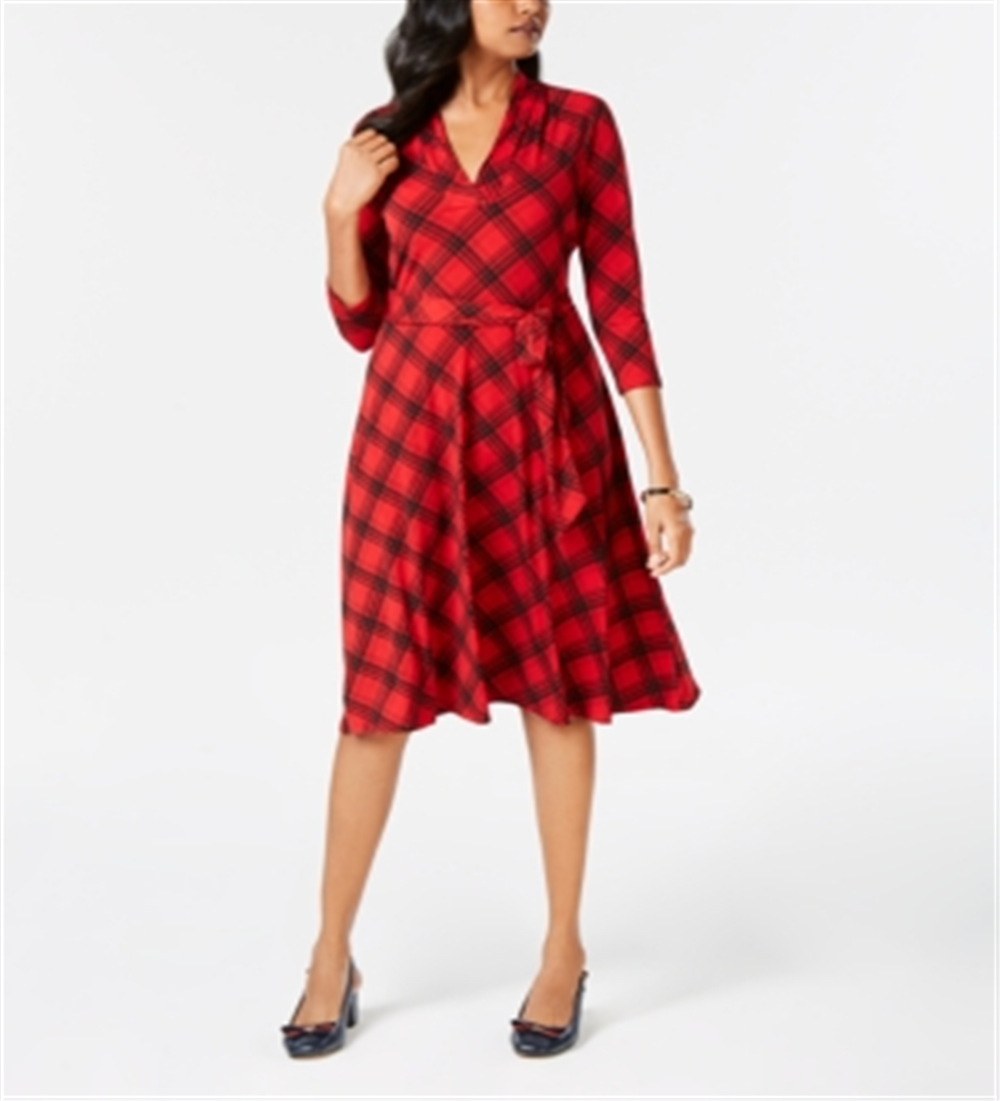 Charter Club Women's Petite Plaid Fit & Flare Dress Red Size Petite Small