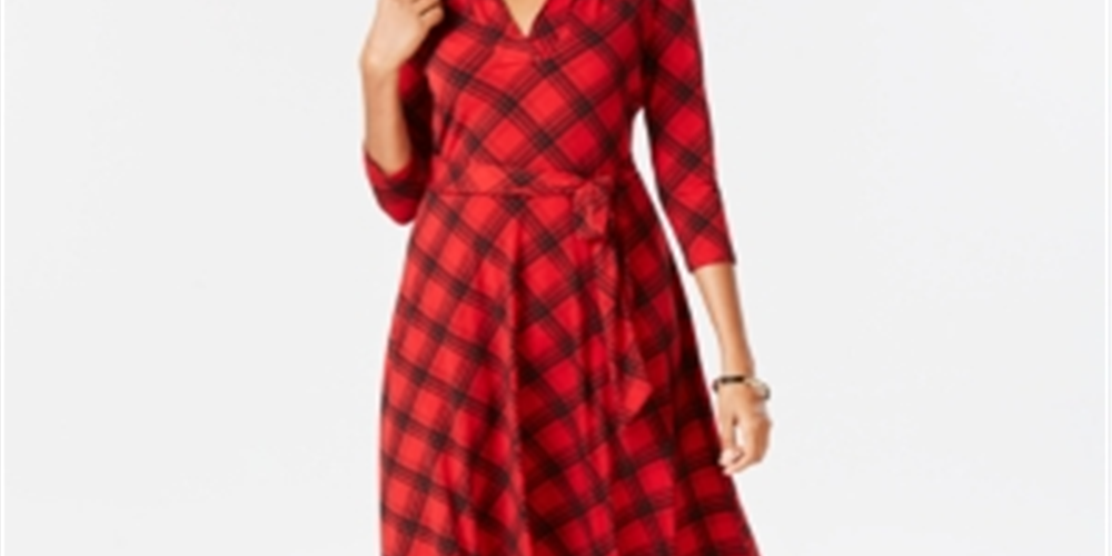 Charter Club Women's Petite Plaid Fit & Flare Dress Red Size Petite Small