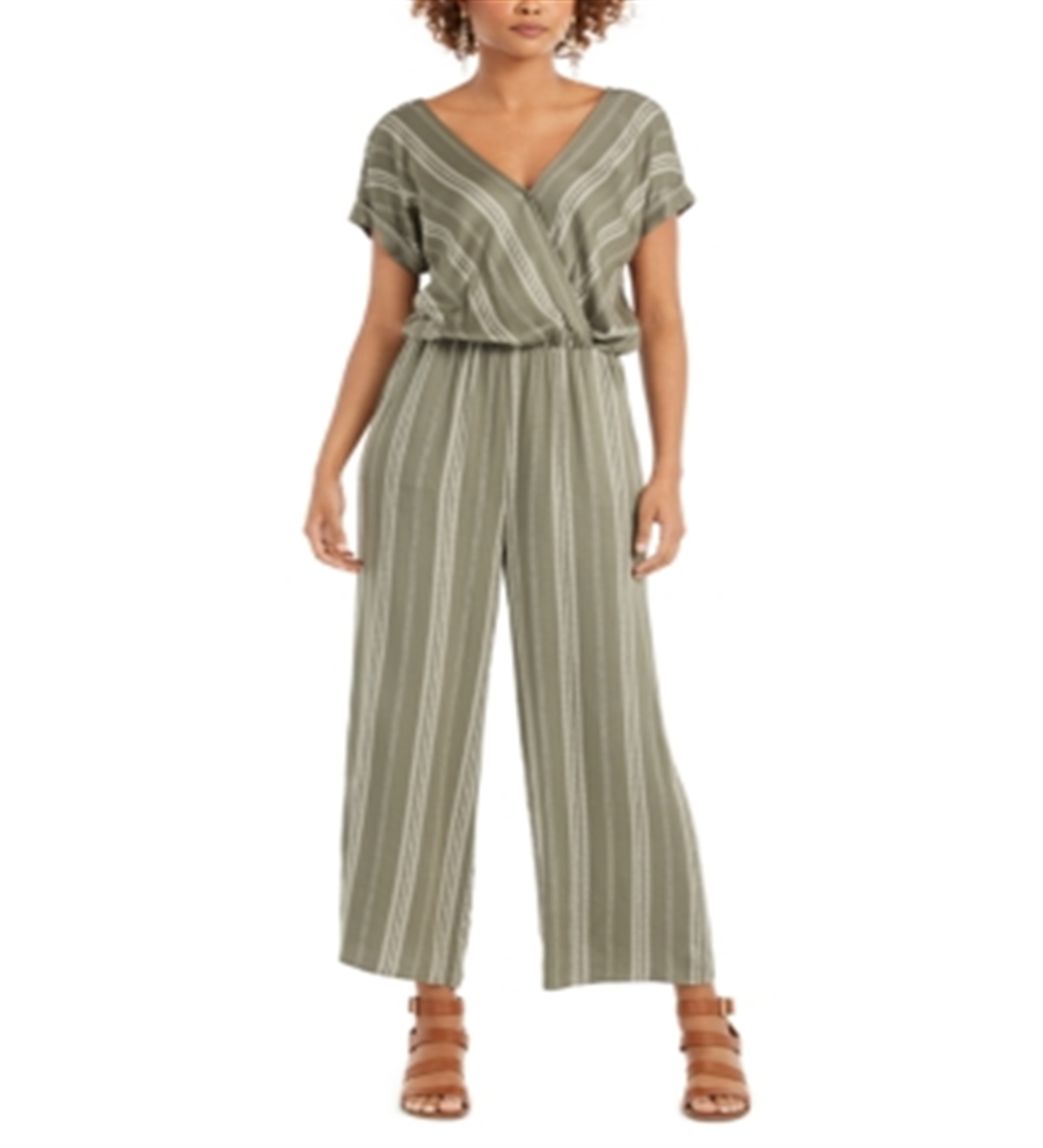 Style & Co Women's Striped V Neck Jumpsuit Green Size X-Small