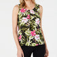 Kasper Women's Perfection Multi Sleeveless Tropical Pleat Neck Blouse Pink Size Large