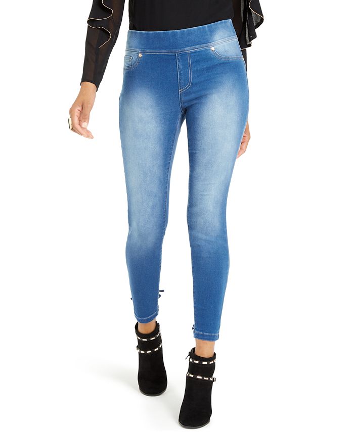 Thalia Sodi Women's Lace up Light Wash Jeggings Blue Size X-Large